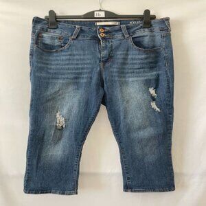 Kylie Womens Denim Blue High Rise Distressed Curvy Skinny Capri Jeans Size 16